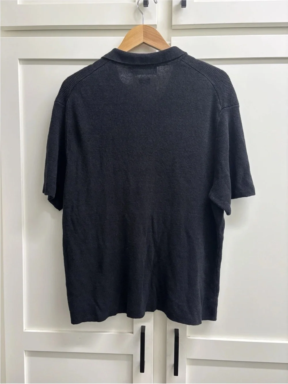 Polo Ralph Lauren Linen Knit Polo Shirt L Black Italian Yarn Short Sleeve Mesh
